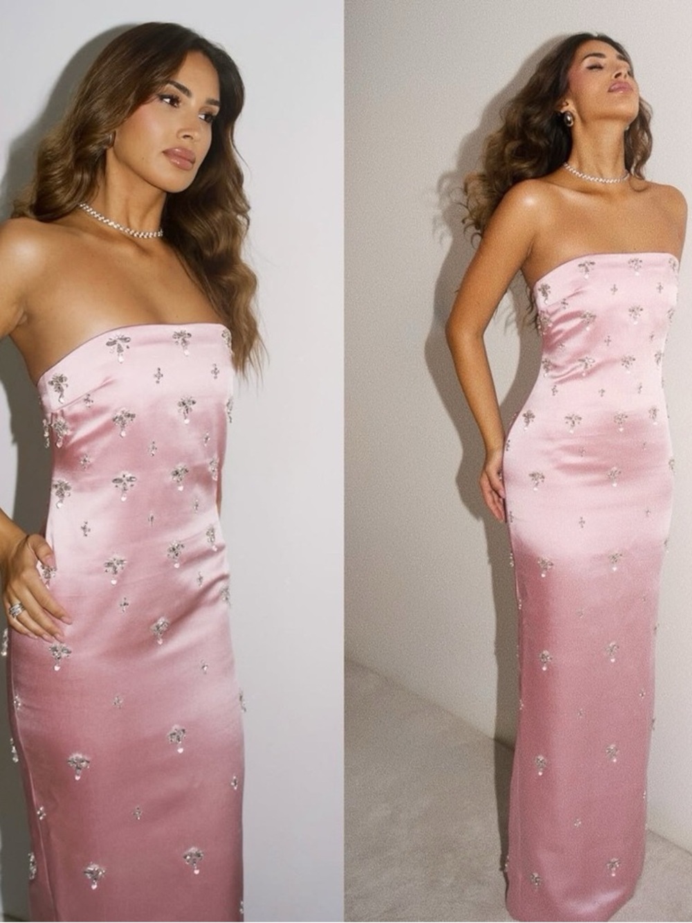🆕 RETROFETE Elise Embellished Maxi Dress in Earl Rose Pink Sz M